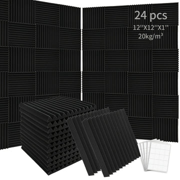 Conjunto de 24 Paneles Aislantes de Sonido Acústico de Alta Densidad, 30.48cm x 30.48cm x 2.54cm Azulejos de Espuma Ignífuga para Estudio, Dormitorio, Sala de Conferencias, Cine en Casa y Sala de Juegos - Mejora la Absorción del Sonido y Seguridad contra