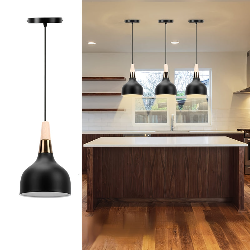 Luces Colgantes de Estilo Granja para Isla de Cocina, Lámpara Suspendida en Madera Maciza, Iluminación Colgante Negra Mate Moderna para Comedor y Bar de Café en la Isla de Cocina ()