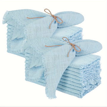 20pcs Servilletas de Algodón Gasa Retro 32x32cm para Decoración de Mesa de Boda y Navidad, Hechas a Mano con Borlas
