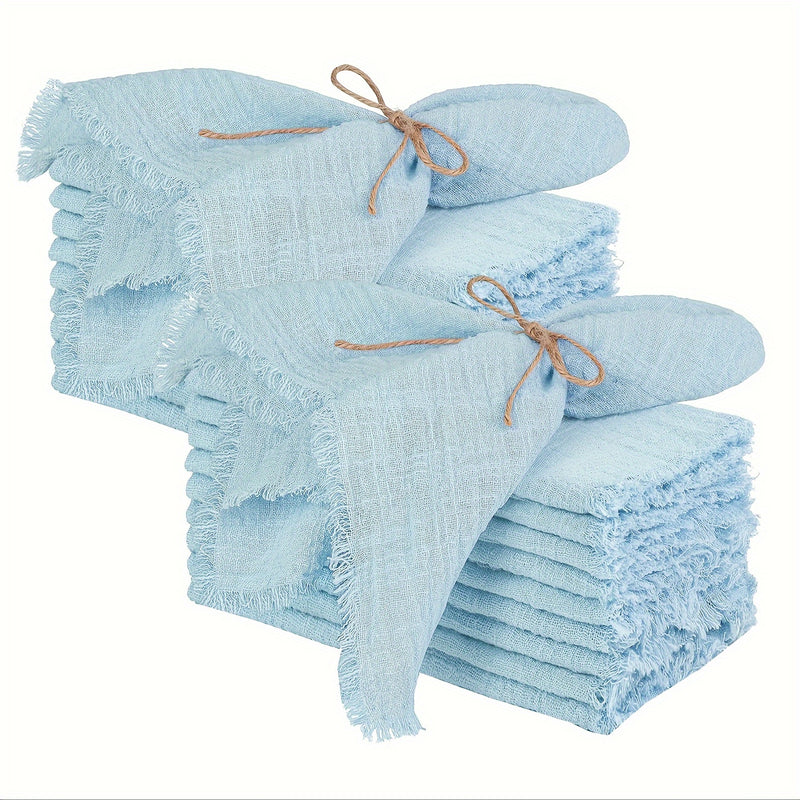20pcs Servilletas de Algodón Gasa Retro 32x32cm para Decoración de Mesa de Boda y Navidad, Hechas a Mano con Borlas