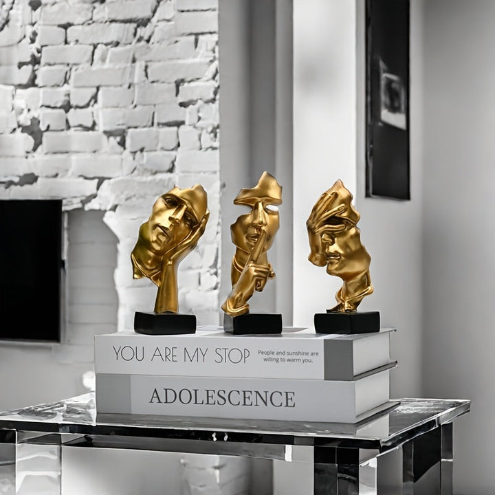 3 piezas de mascarillas de cara de hombre de resina - Diseño abstracto, decoración interior y exterior para el hogar, armario de vino, soporte de TV, decoración moderna del hogar