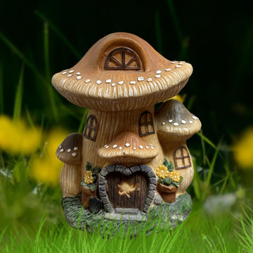 Luz de energía solar, Casa de hongo hermosa de resina, Casa de hongo brillante, Estatua de luz para exteriores, Ornamento de luz de decoración para paisajes, Jardín, Patio, Decoración de luz para césped, Regalo para amigo