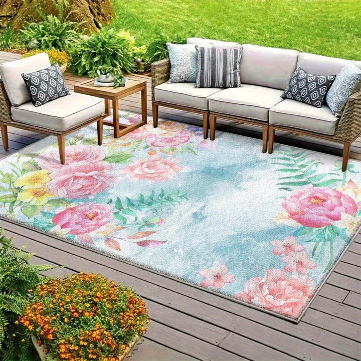 Alfombra de exterior de lujo de siete ciervos, suave, lavable a máquina, antideslizante, diseño geométrico abstracto moderno en beige y marrón, ideal para patio, camping y decoración de patio trasero, disponibles en varios tamaños, colchoneta de camping