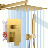 Conjunto de Ducha con Cabezal de Lluvia y Rociador Manual, Grifo de Alta Presión para Ducha Incluye Válvula de Montaje Interno y Moldura Decorativa en Color Dorado Pulido 30.48 cm