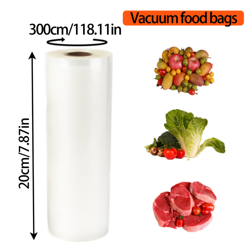 La bolsa al vacío de 20 cm de ancho disponible en cuatro longitudes, mantiene la frescura de los alimentos y es ideal para congelación, cocina lenta a baja temperatura. Compatible con todas las máquinas de vacío