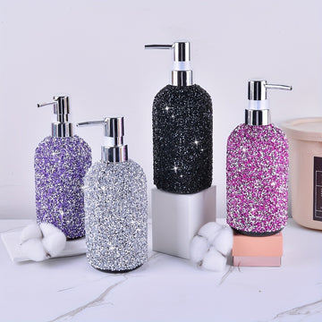 Dispensador de Jabón de 500ml con Incrustaciones de Diamantes - Tipo de Presión, Botella Recargable para Champú, Gel de Ducha y Loción - Accesorio Elegante para el Baño
