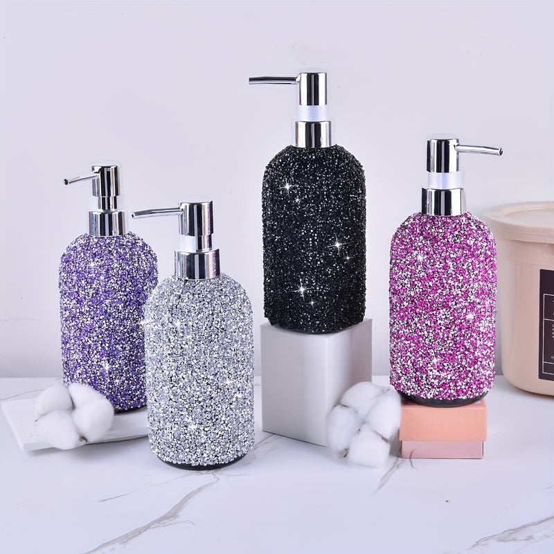 Dispensador de Jabón de 500ml con Incrustaciones de Diamantes - Tipo de Presión, Botella Recargable para Champú, Gel de Ducha y Loción - Accesorio Elegante para el Baño