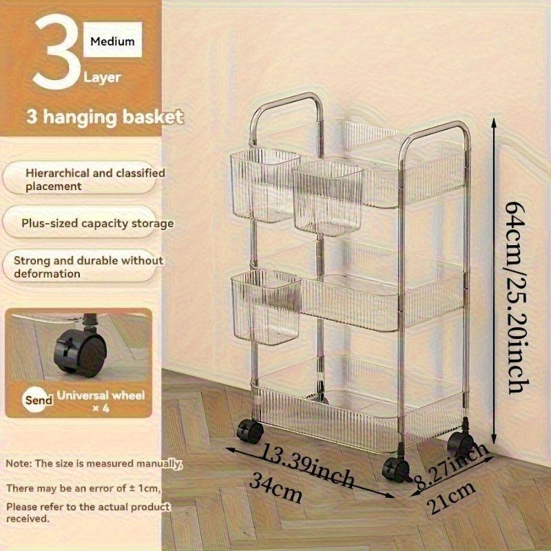 Carrito de almacenamiento acrílico giratorio de 3 niveles, ideal para baño, cocina y sala de estar, caja de pañuelos transparente multicapa con 3 marcos de aleación, diseño giratorio de 360°, carrito portátil, fácil acceso, construcción moderna en plásti