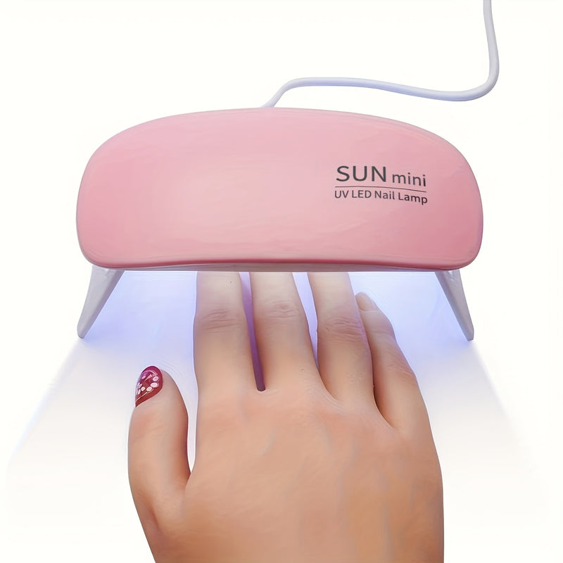 Lámpara de uñas portátil mini con 6 luces LED, color rosa y blanco, alimentación USB, diseño plegable, ideal para esmaltado en gel y secado, perfecta para cuidado de manos, pies y uñas