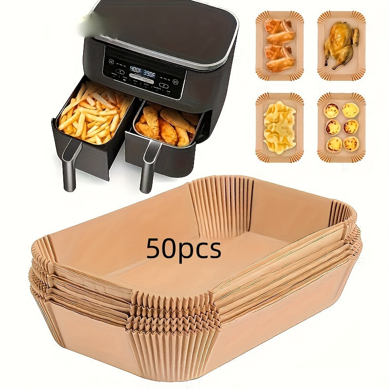 50 unidades/100 unidades de papel desechable para freidoras de aire - Super no adherente, a prueba de aceite y resistente al agua, diseño rectangular para una fácil liberación de alimentos - Perfecto para freidoras de aire Ninja Dual, accesorios para coc