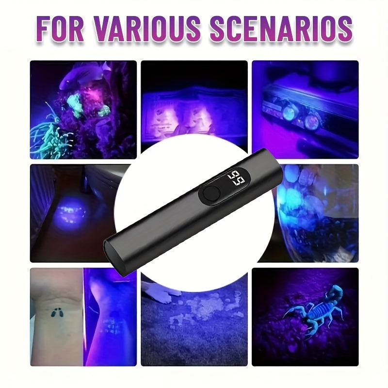 1pc MACROCOSM Linterna Recargable de 395nm - Luz para Curar Uñas, Detección de Manchas de Orina y Polvo Fluorescente, Pantalla Digital, Carga USB, Diseño Compacto para Hoteles e Inspecciones, Batería Duradera