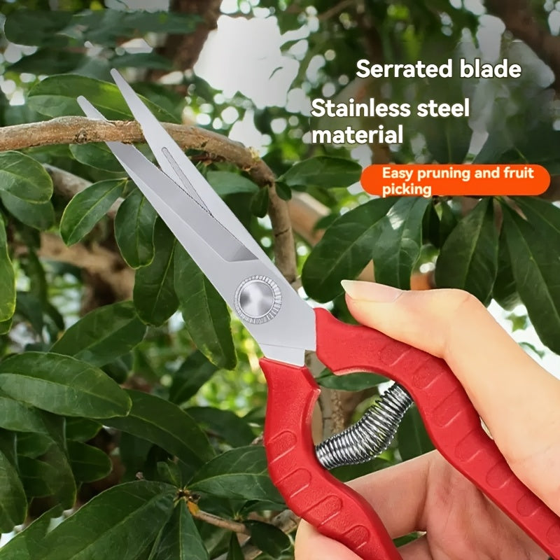 1 pieza de tijeras de poda de jardín profesionales con mango ergonómico rojo - Hoja recta de acero inoxidable duradera, mango antideslizante para arreglar rosas, podar plantas y cosechar frutas - Herramientas de jardinería ligeras, tijeras de poda de jar
