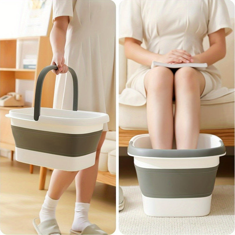 Baño Plegable y Cesto de Lavandería - Tubería de Plástico Resistente con Mango Ergonómico, Bañera Portátil para Hogar, Salón o Viaje - Diseño Ahorrador de Espacio, Sin Necesidad de Electricidad - Ideal para Remojar Pies/Maños, Masaje de Acupresión y Ropa