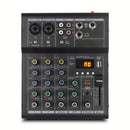Mezclador de Audio Profesional LX01 | Multicanal con Alimentación USB | Consola Negra en Aleación con Pantalla Digital y Controles Individuales para Canales | Ideal para Transmisiones, Karaoke y Estudios Caseros | Diseño Compacto con Reproductor de MP3 |