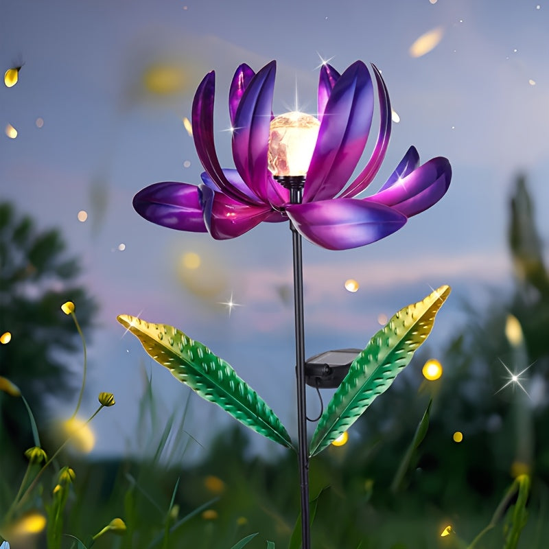 Jardín de luces de estacas de jardín alimentadas por energía solar, molino de viento de metal con luz LED de arriba, decoración de jardín exterior recargable con enchufe de suelo para patio, césped, camino, acabado de encaústico, control de interruptor,