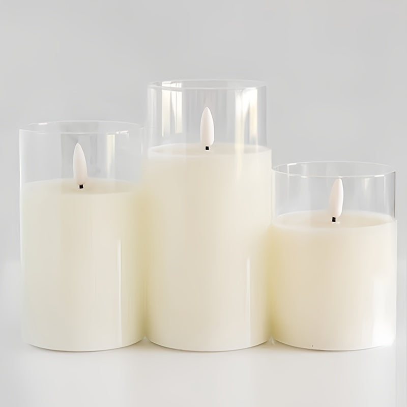 Conjunto de 3 Piezas de Velas Electrónicas con Control Remoto y Luz LED, Lámpara Decorativa para Crear Ambiente Romántico en Vacaciones, Vela Electrónica LED Sin Humo, Ideal para Bodas, Propuestas, Navidad, San Valentín y Fiestas Corporativas