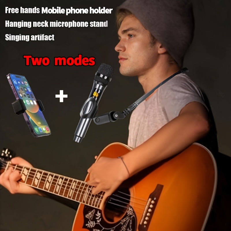 1 Juego de Soporte para Micrófono Manos Libres con Montura para Teléfono, Clip Cervical Ajustable 180° – Ideal para Conferencias, Cantar, Tocar Guitarra, Presentaciones y Vlogging | Compatible con Micrófonos, Teléfonos y Cámaras Deportivas