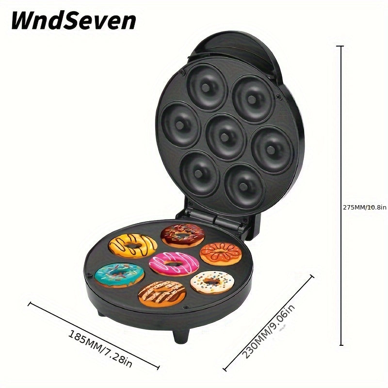 Máquina de hacer donas de 7 agujeros, mini máquina de hacer waffles - Control de temperatura inteligente, no desmontable para limpieza fácil, enchufe de EE. UU., perfecta para hacer donas y waffles, material de bakelita, fuente de alimentación de enchufe
