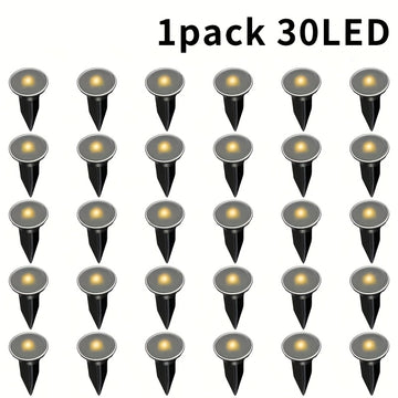 30 luces solares para exteriores, iluminación cálida amarilla, luces de plástico para césped, jardín y decoración de villas, ambiente navideño, luces solares para exteriores