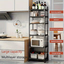Carro de almacenamiento de metal de 6 niveles con ruedas y ganchos - Organizador modular de gran capacidad para cocina, baño, armario, despensa - Mueble multiusos que ahorra espacio (negro), carro de cocina con ruedas, unidad de estanterías versátil, dis