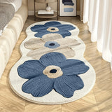 Alfombra floral nórdica de felpa, suave, lavable y antideslizante, con flores azules y beige para dormitorio, sala de estar o entrada, diseño floral nórdico, respaldo antideslizante, alfombras para sala