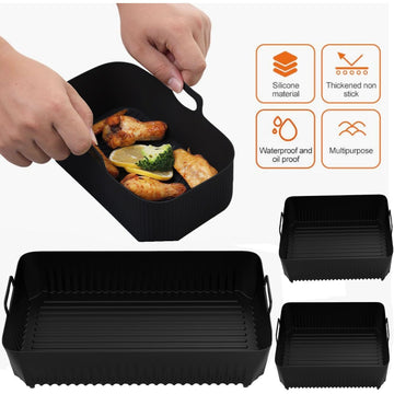 Conjunto de 3 Revestimientos de Silicona Antiadherentes para Freidora Ninja AF500UK y Cajón Foodi Flex - Bandejas Acanaladas Grandes de 5.19L/10.41L, Accesorios para Frígoro Profundo para Cocina Saludable, Utensilios de Cocina | Revestimientos Antiadhere