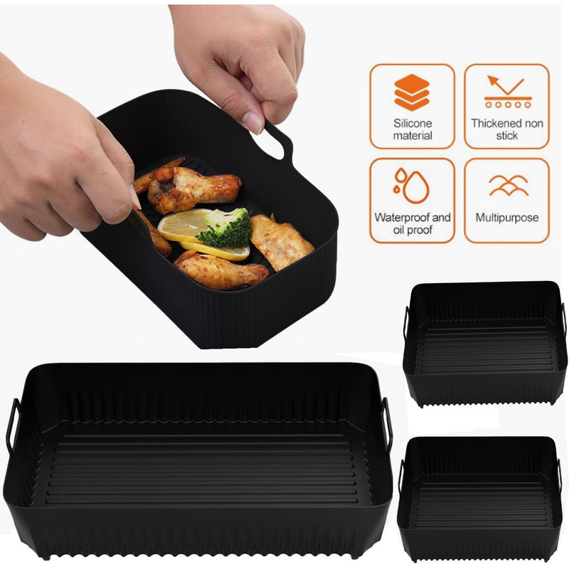 Conjunto de 3 Revestimientos de Silicona Antiadherentes para Freidora Ninja AF500UK y Cajón Foodi Flex - Bandejas Acanaladas Grandes de 5.19L/10.41L, Accesorios para Frígoro Profundo para Cocina Saludable, Utensilios de Cocina | Revestimientos Antiadhere