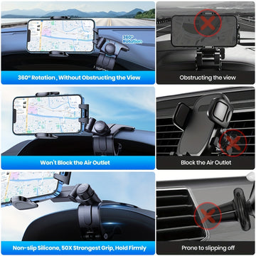 Soporte Ajustable para Teléfono de Salpicadero de Coche TOPK - Pinza Antideslizante de Silicona, Compatible con Todos los Smartphones, Montaje Seguro y Diseño Ergonómico para Conducción Segura, Construcción Robusta