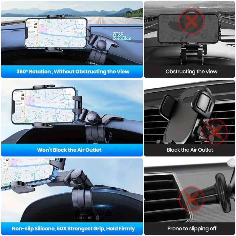 Soporte Ajustable para Teléfono de Salpicadero de Coche TOPK - Pinza Antideslizante de Silicona, Compatible con Todos los Smartphones, Montaje Seguro y Diseño Ergonómico para Conducción Segura, Construcción Robusta