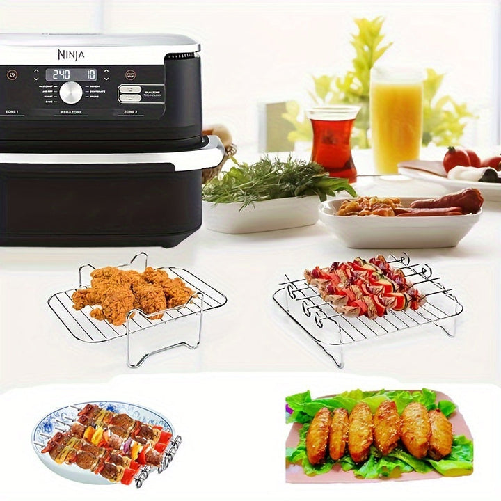 Juego de rejilla y pinchos de acero inoxidable de 7 piezas para Ninja Foodi Dual Air Fryer - Compatible con Air Fryer FlexDrawer AF500UK de 10.4L, accesorios para horno de aire frito XL, fácil de limpiar, transferencia de calor uniforme, seguro para lava