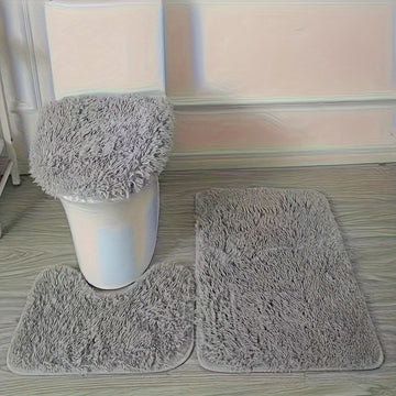 Juego de 3 Alfombras de Baño Lujosas, Diseño Geométrico, Tela, 600gsm, Grosor de 1cm, Base de Goma, Material de Poliéster, Tapete para Baño