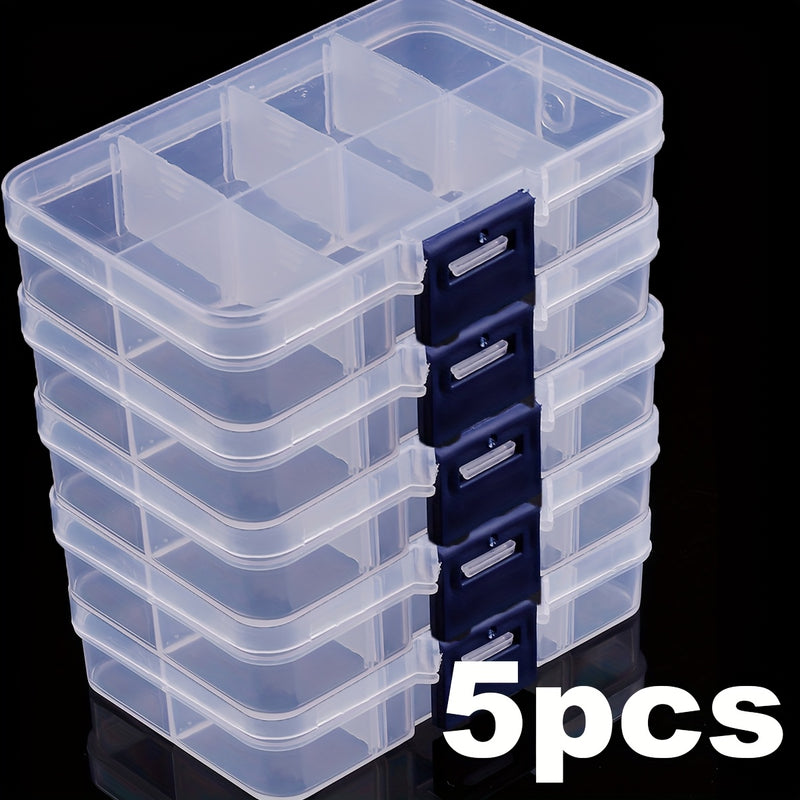 5/10piezas BEADIA Caja de almacenamiento de plástico transparente, estilo casual, forma cúbica, partición ajustable -8 compartimentos, cubierta de hebilla a prueba de polvo, contenedor de clasificación multifuncional para almacenamiento de cuentas, joyer