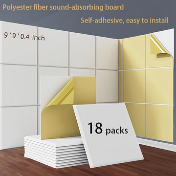 18-Unidades de Paneles Acústicos de Espuma Blanca, 22.86x22.86x1.02 cm, Tablero Autoadhesivo de Absorción de Sonido para Reducción de Ruido en Habitaciones, Fácil de Instalar