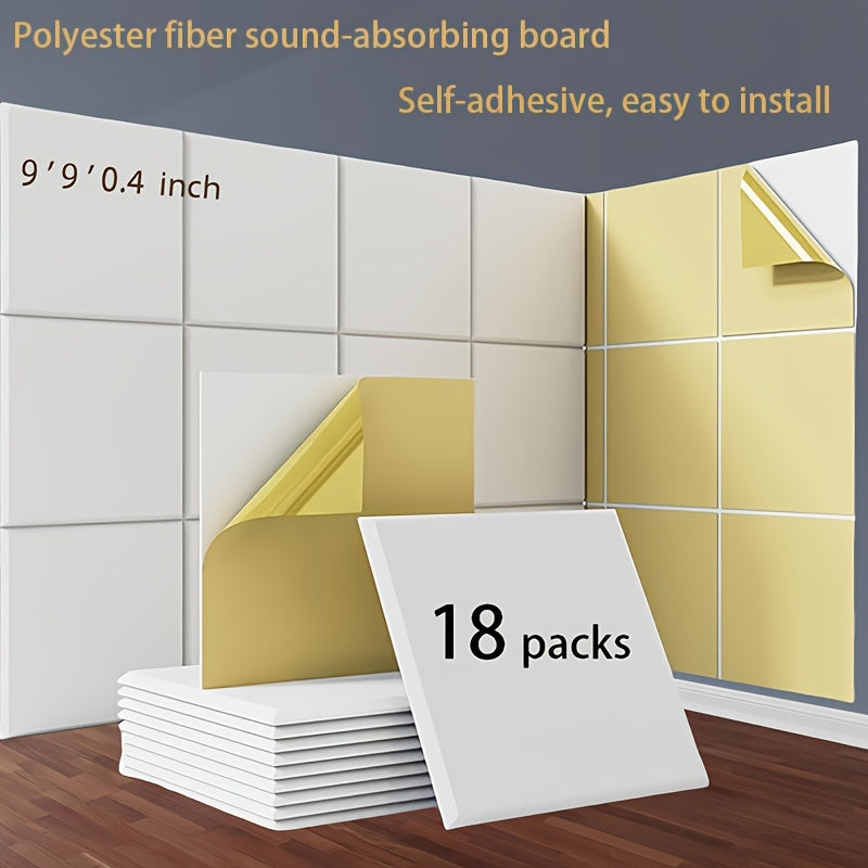 18-Unidades de Paneles Acústicos de Espuma Blanca, 22.86x22.86x1.02 cm, Tablero Autoadhesivo de Absorción de Sonido para Reducción de Ruido en Habitaciones, Fácil de Instalar