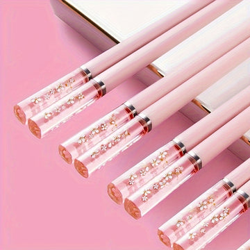 1/ 5 Pares De Palillos De Aleación Rosa Con Cereza Ámbar, Reutilizables Para Comidas En Casa, Vajilla De Estilo Chino Y Coreano, Comida Rápida, Fideos, Palillos De Sushi, Palillos De Ramen