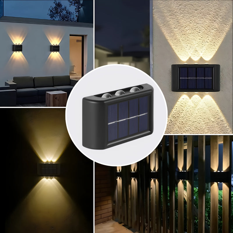 6 lámparas de pared LED, eficientes energéticamente, con carga solar, montaje semiempotrado, construcción de metal con pantalla de PVC, ideales para iluminación exterior e interior, lámparas de pared modernas, duraderas, apliques de pared para exteriores