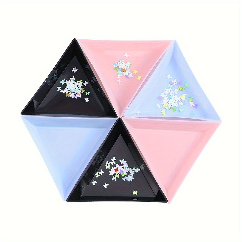 1/3/5/10pcs Caja de Almacenamiento de Arte de Uñas de Plástico Triangular Blanco con Estrás, Bandeja de Placa, Contenedor de Joyería, Taza de Purpurina DIY, Herramienta de Decoración de Puntos