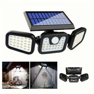 Lámpara de pared LED solar con tres cabezales separados, sensor exterior, impermeable IP55, patio, iluminación, lámpara de pared, luz de emergencia-9