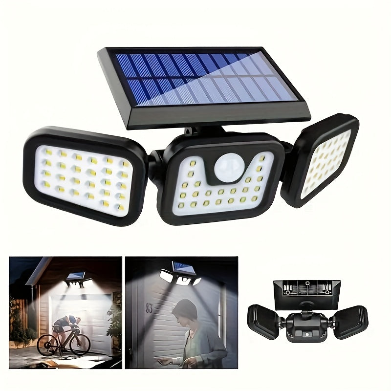 Lámpara de pared LED solar con tres cabezales separados, sensor exterior, impermeable IP55, patio, iluminación, lámpara de pared, luz de emergencia-9