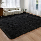 Alfombra grande de felpa suave y esponjosa, lavable a máquina, negra, rectangular, perfecta para sala o escritorio, agrega textura acogedora a cualquier espacio, tapetes para sala