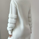 Vestido elegante de cuello alto para mujer, ajustado, midi, lavable a máquina, manga larga, color sólido, con puños acolchados, ideal para primavera/otoño, casual a semiformal, atuendo formal, estilo sofisticado, tejido con textura