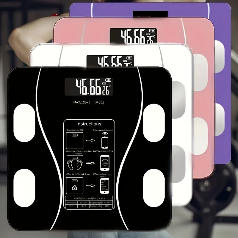 Báscula digital para baño en negro elegante con pantalla de temperatura, medición de peso precisa, funciona con pilas, pantalla LCD fácil de leer, diseño compacto para uso en el hogar y el baño