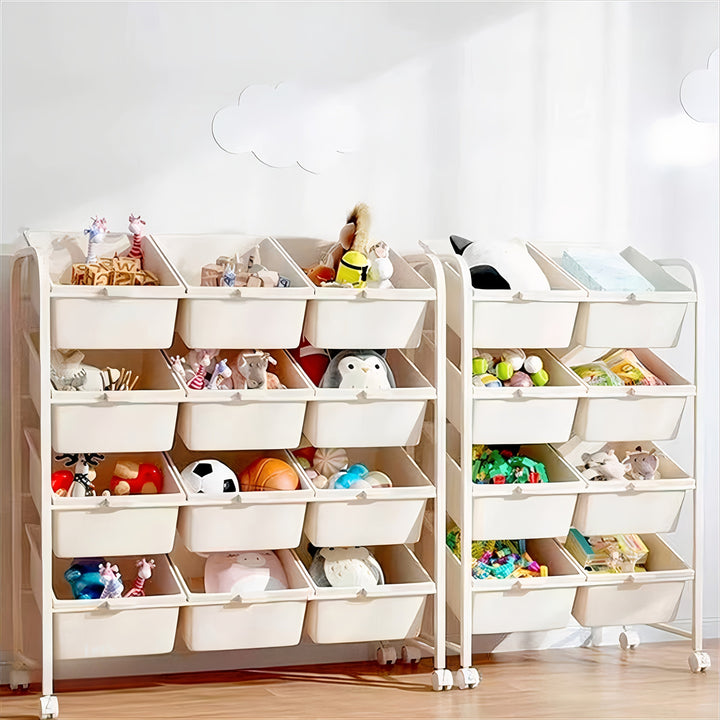 Carrito de almacenamiento giratorio de 2/3/4/5 niveles con ruedas - Estructura de acero resistente con estantería modular con contenedores de plástico extraíbles, organizador móvil fácil de ensamblar para el hogar y la oficina - Blanco, estantería para l