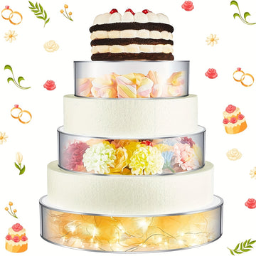 Soporte Redondo de Acrílico Transparente de 5.0 cm de Alto para Pastel, Boda DIY con Relleno Aleatorio y Soporte de Exhibición Combinado, Apilable, para Bodas, Cumpleaños, Decoraciones de Mesa, Suministros para Fiestas Sin Luz