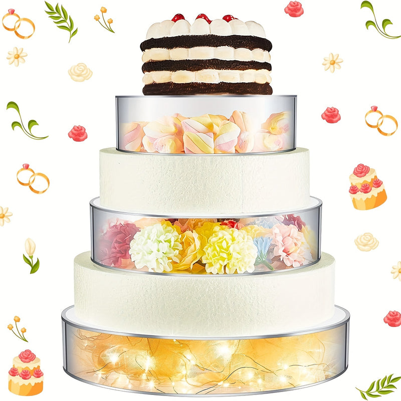 Soporte Redondo de Acrílico Transparente de 5.0 cm de Alto para Pastel, Boda DIY con Relleno Aleatorio y Soporte de Exhibición Combinado, Apilable, para Bodas, Cumpleaños, Decoraciones de Mesa, Suministros para Fiestas Sin Luz