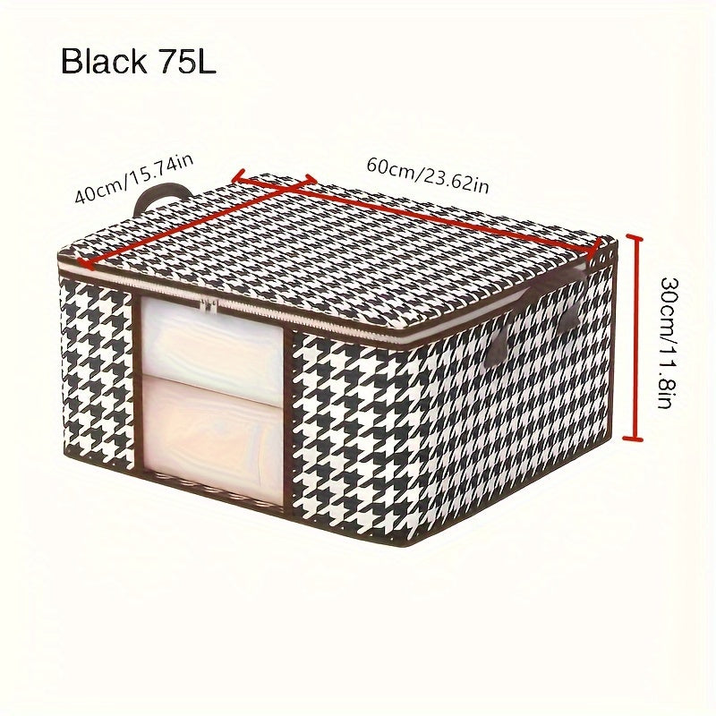 1 Bolsa de Almacenamiento de Gran Capacidad con Estampado de Pata de Gallo y Ventana de Visualización - Tela No Tejida Duradera, Organizador de Ropa Antipolvo y Resistente a la Humedad con Doble Cremallera y Asas - Ideal para Uso Doméstico y de Viaje, Al