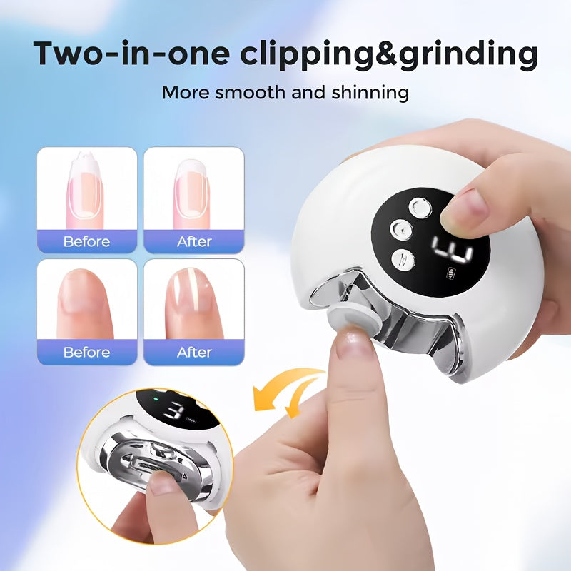 Dos en uno, cortaúñas eléctricas y lima, recargable por USB, ajustable a tres velocidades, con cabeza incorporada, regalo perfecto para uso doméstico, dispositivo de cuidado de uñas | lima de uñas ajustable a velocidad | herramienta de manicura recargabl