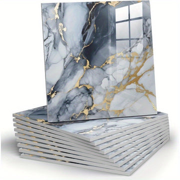 12 paneles autoadhesivos de mármol para pared de ducha, impermeables, elegantes en blanco y gris con vetas doradas, ideales para baño, cocina y sala, azulejos de PVC de 29.97 cm x 29.97 cm | Textura de mármol | Estructura de PVC, decoración para baño