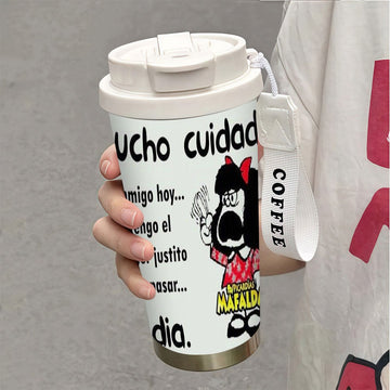 1 vaso térmico de acero inoxidable 304 de 18 oz con doble pared, tapa a prueba de fugas y correa para transportar, ideal para bebidas calientes y frías, listo para regalo, uso en oficina, gimnasio o casa