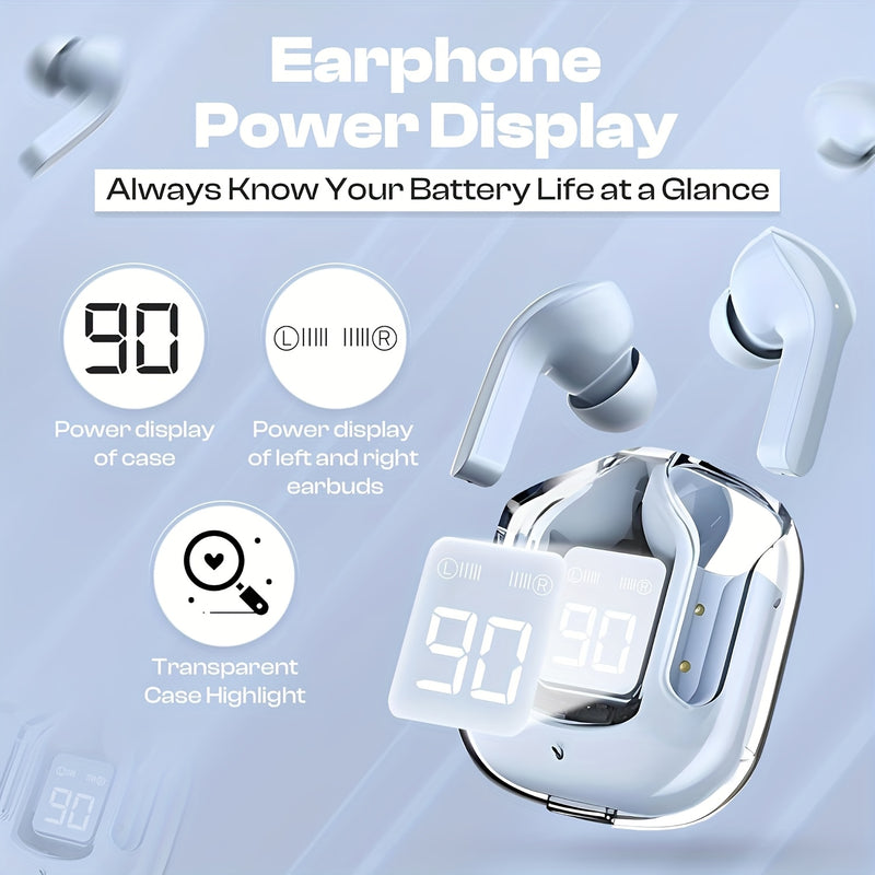 Auriculares inalámbricos Mini Y26, con cable de carga, diseño transparente, elegantes y geniales, ligeros y portátiles, larga duración de la batería, alta calidad de sonido, cancelación inteligente del ruido. Compatible con Apple y Android, con luz indic